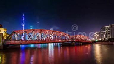 上海市区市中心河湾大桥全景4k时间流逝